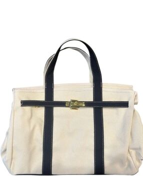 Boatkin Canvas Tote Bag Navy & Natural – Never Used Birkin Style Structured Bag